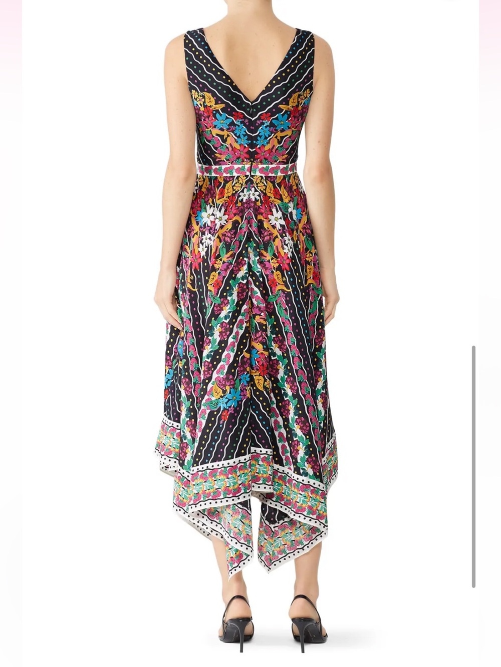 🖤 NWT! Saloni Black Silk Floral Zuri V-Neck Handkerchief Hem Dress - Picture 3 of 9